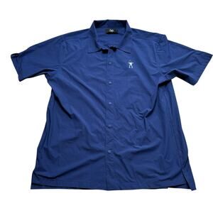 EASTSIDE GOLF Navy Blue Micro Rip Stop Snap Polo Short Sleeve Shirt Men's Large